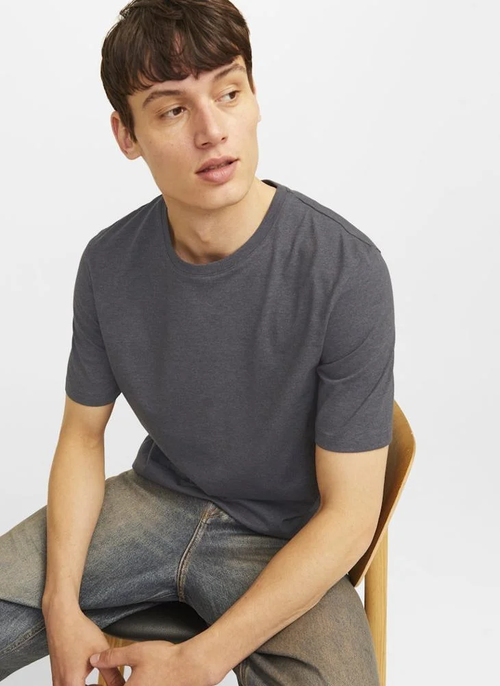 JACK & JONES Dark Grey Melange Solid Crew Neck T-Shirt for Men | Best Price UAE